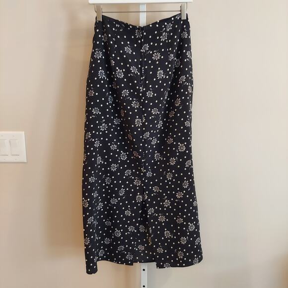 90s Maxi Skirt Black White Floral Polka Dot Tie Waist Whimsigoth Whimisical - Picture 6 of 10